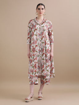 Black & Blah Blah - Relaxed Fit Floral Printed A-Line Pure Cotton Kurta and Trouser (Set of 2)