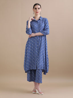 Black & Blah Blah - Relaxed Fit Stripes Printed Flared Liva Rayon Kurta and Trouser (Set of 2)