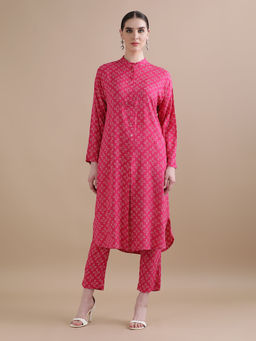 Black & Blah Blah - Relaxed Fit Trendy Printed A-Line Liva Rayon Kurta and Trouser (Set of 2)