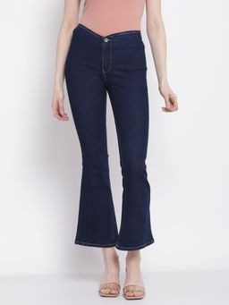 Global Republic - Women Dark Blue Flaredo Solid Denium Jeans