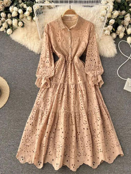 MISS MOSA BY AKANKSHA - Beige Jimmy Cotton Eyelet Maxi Dress