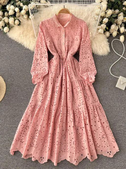 MISS MOSA BY AKANKSHA - Peach Jimmy Cotton Eyelet Maxi Dress