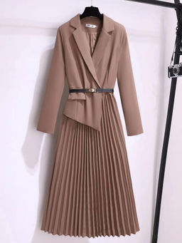 MISS MOSA BY AKANKSHA - Brown Nova Elegant Pleated Blazer Dress
