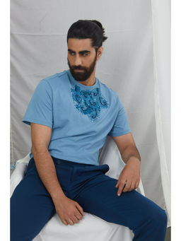 Nirmooha - Jade Blue Embroidered T-Shirt