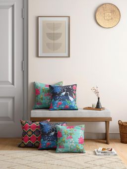 India Circus by Krsnaa Mehta - Blooms & Swans Blended Velvet Cushion Cover Set Of 5