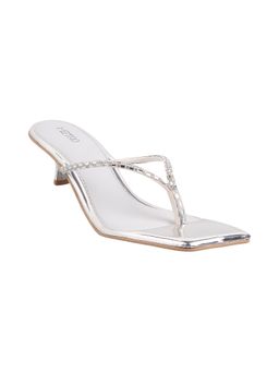 Metro - Womens Silver Kitten HeelsMetro Silver Embellished-Sequined Heels