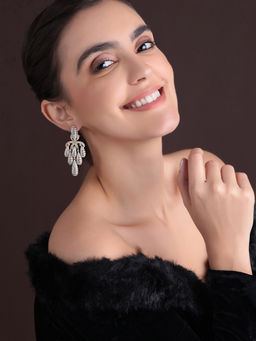 Shaze - Gold Rhodium-Plated Cubic Zirconia Dancing Drop Earrings for Women