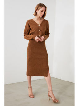 Trendyol - Camel Button Top Skirt Co-ord (Set of 2)