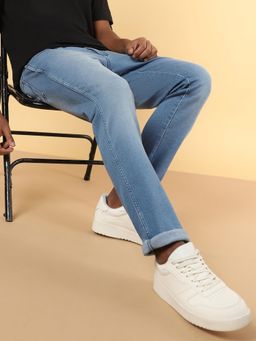 Wrangler - Men's Blue Skanders Slim Fit Low Rise Heavy Fade Jeans