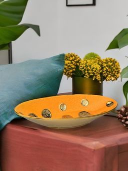 At Home by Nilkamal - Polka Oval Decorative Platter -Mustard