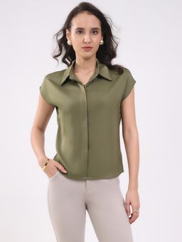 Global Republic - Polyester Blend Solid Collar Neck Top