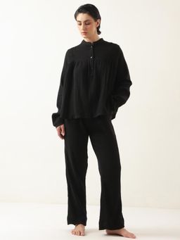 SAY - Black Pure Cotton Mandarin Collar Co Ord Set