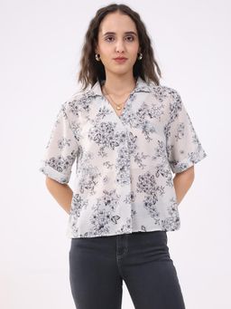 Global Republic - Cotton Blend Floral Print Collar Neck Top