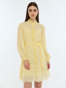 Cover Story - Pale Yellow Lace Mini Dress with Belt