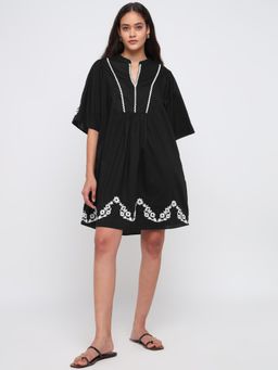 Cover Story - Embroidered Black Tunic Dress