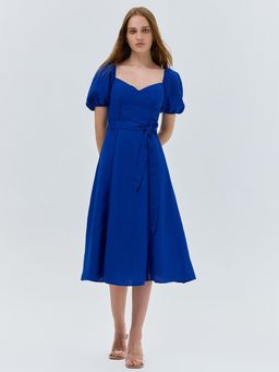 Cover Story - Blue Flared Dress with Belt