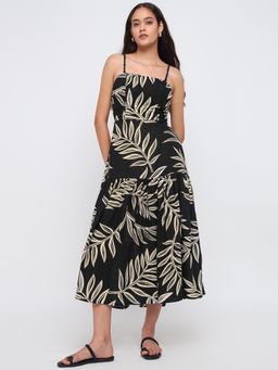Cover Story - Tropical Leaf Black Dress