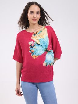 Global Republic - Pink Polyester Butterfly Print Top