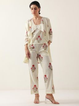 SANSKRUTIHOMES - Cream Pure Cotton Round Neck Co-Ord Set