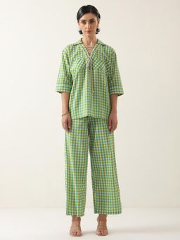 SAY - Green Pure Cotton Shirt Collar Co-Ord Set