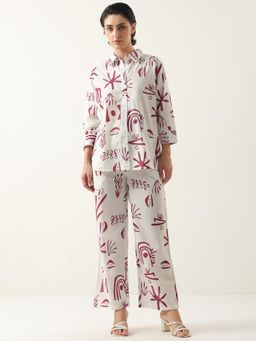 SAY - White Pure Cotton Shirt Collar Co-Ord Set