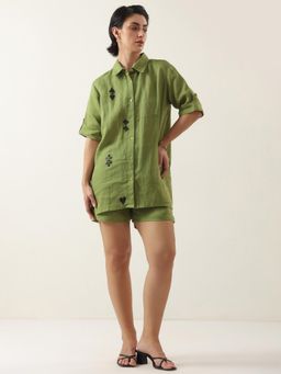 SAY - Green Pure Cotton Shirt Collar Co-Ord Set