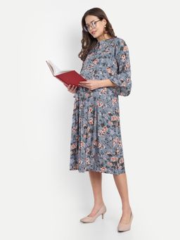 Mamma's Maternity - Grey Rayon Floral V-Neck Maternity/Feeding Short Dress