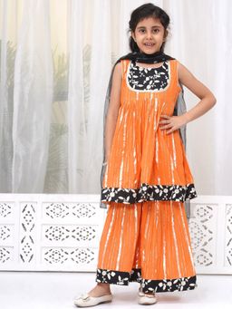 Little Bansi - Girls White Floral Embroidery Kurta Sharara and Dupatta (Set of 3)