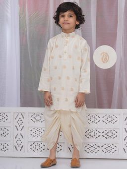 Little Bansi - Boys Full Sleeves Kurta and Dhoti with Zari Work-Cream (Set of 2)