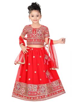 Pragya Exclusive - Beautiful Red Top and Lehenga with Matching Dupatta (Set of 3)