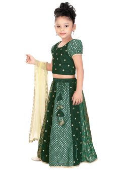 Pragya Exclusive - Green Kali Ghaghara Jacket with Dupatta Set (Set of 3)