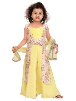 Pragya Exclusive - Lemon Yellow Top and Palazzo with Long Jacket Dupatta (Set of 4)