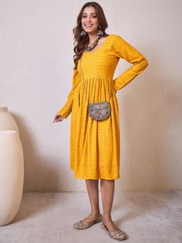 InWeave - Chikankari Sweetheart Yellow Dress
