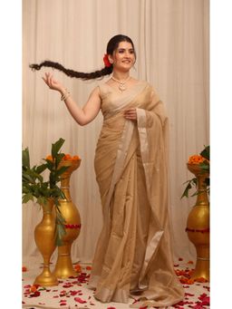 BEGUM BELIYA - Sandstone Glow Brown Saree with Unstitched Blouse