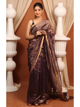 BEGUM BELIYA - Golden Twilight Purple Saree with Unstitched Blouse