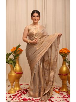 BEGUM BELIYA - Dipped In Gold Grey Maheshwari Silk Saree with Unstitched Blouse
