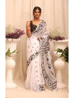 BEGUM BELIYA - Alpona White Saree with Unstitched Blouse