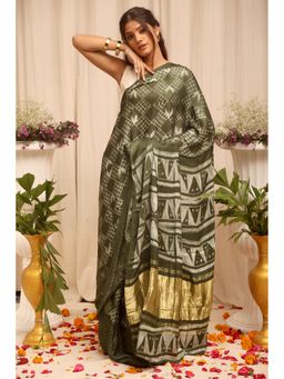 BEGUM BELIYA - Amber Leaf Green Saree with Unstitched Blouse