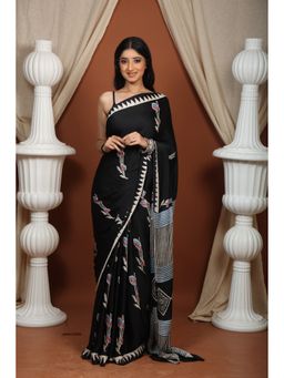 BEGUM BELIYA - Shadowed Florals Black Saree with Unstitched Blouse