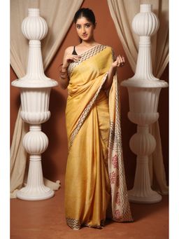 BEGUM BELIYA - Marigold Checks Yellow Saree with Unstitched Blouse