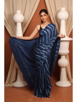BEGUM BELIYA - Lunar Stripes Indigo Saree with Unstitched Blouse