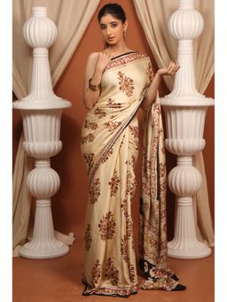 BEGUM BELIYA - The Mughal Bloom Cream Saree with Unstitched Blouse
