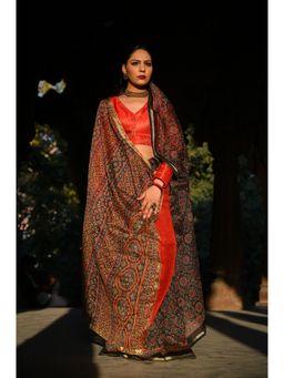 BEGUM BELIYA - Tara Ajrakh Black Saree with Unstitched Blouse