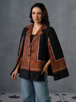 Kashmir Box - Nayaab Sozni Embroidered Notch Collar Winter Woollen Black Jacket