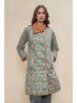 NAVYAS FASHION - Block Printed Fiber Quilted Green Jacket