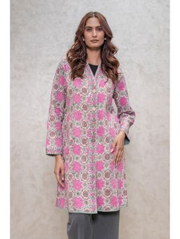 NAVYAS FASHION - Floral Block Printed Quilted Grey Jacket