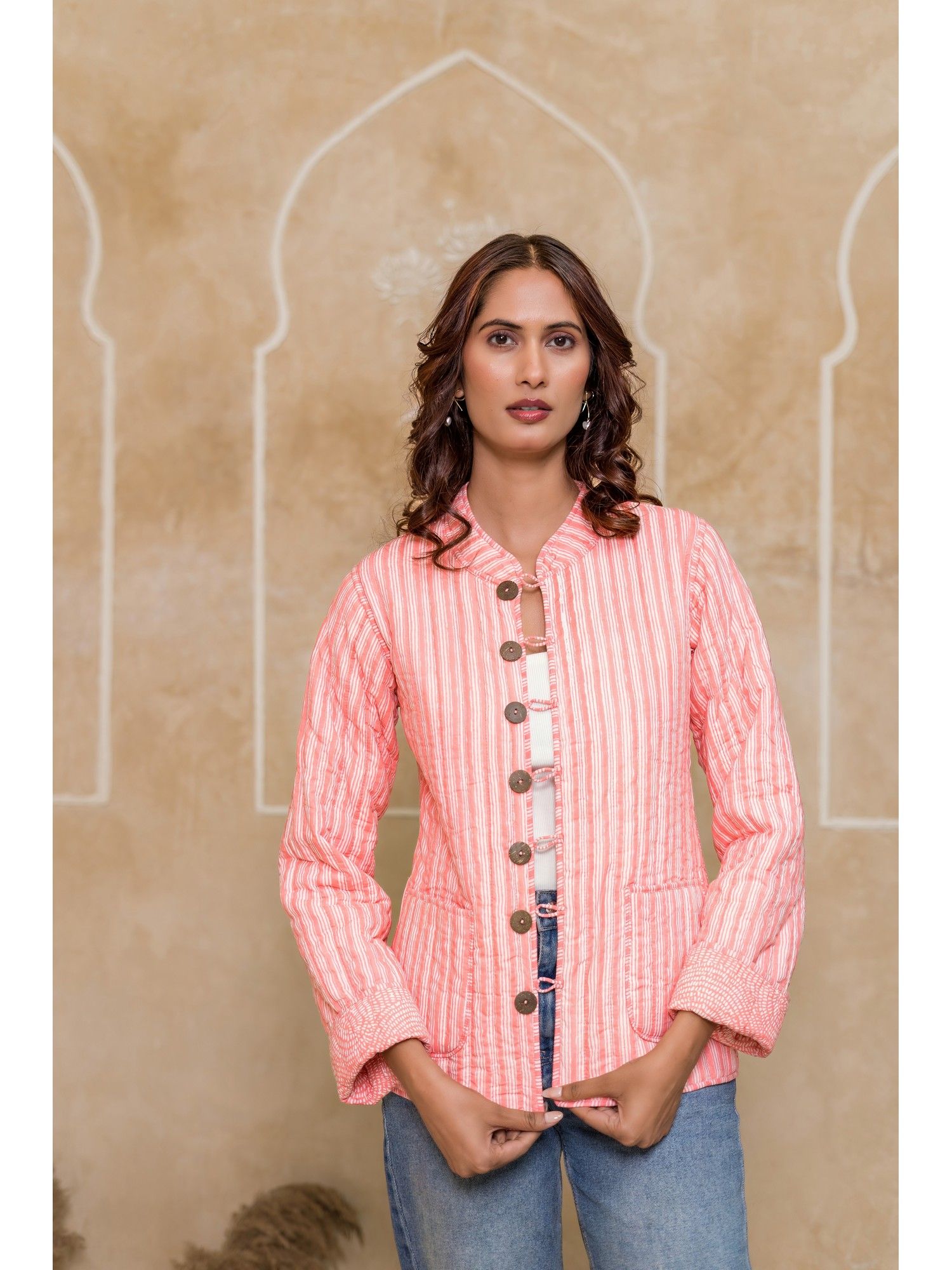 navyas fashion Reversible Quilted Peach Jacket-picture-12