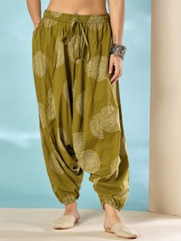 InWeave - Olive Circle Print Cowl Harem Pant