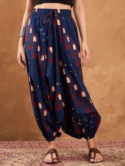 InWeave - Blue Window Print Cowl Harem Pant