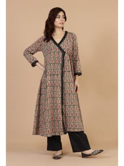 Tjori - Baagh Hand Block Printed Angrakha Red Kurta